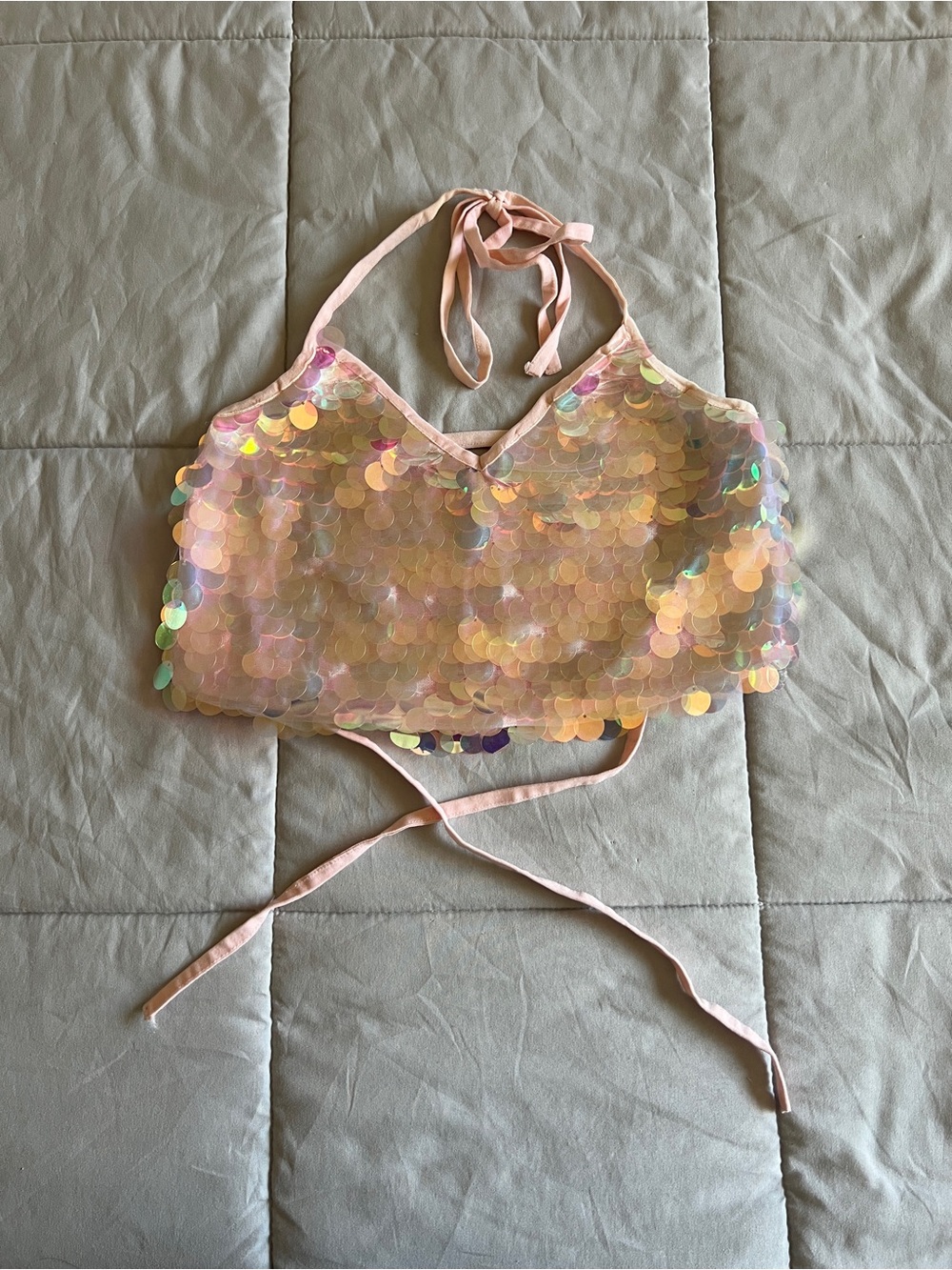 IHeart Raves Sequin Tie back Halter Crop Top